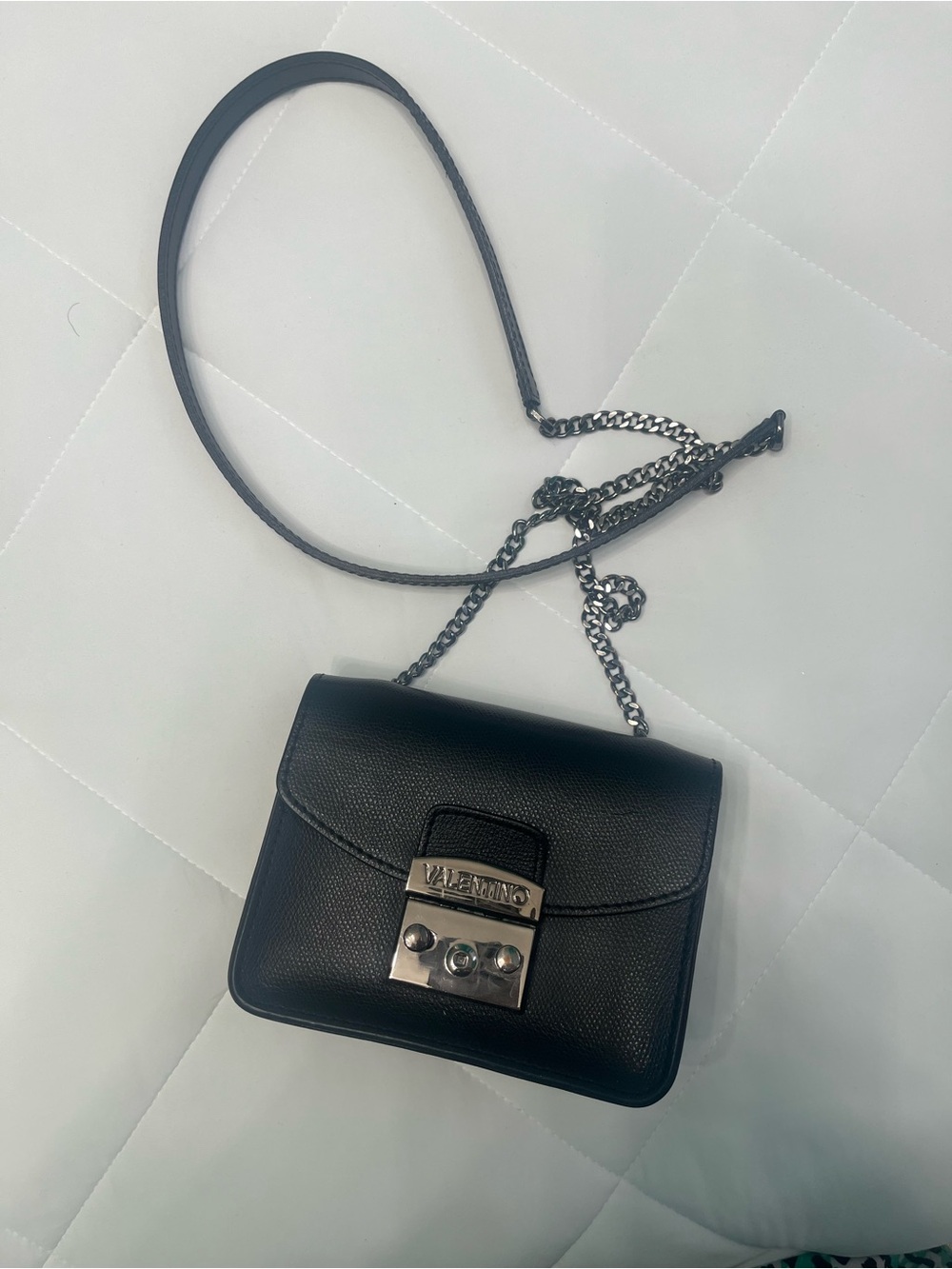 Valentino By Mario Valentino Bijou Black Leather Chain Crossbody Bag